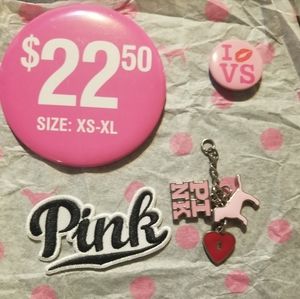 Victoria's Secret PINK Collectors Bundle 2 Button Pins Patch & Keychain